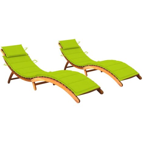 Liegestühle Set von 2 mit Kissen aus massivem Akazienholz