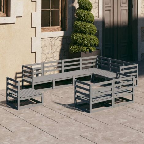 Gartenmöbelset 9-teilig grau aus massivem Kiefernholz