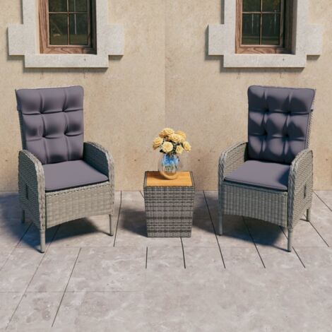 3-tlg. Bistro-Set Poly Rattan und Akazienholz Grau vidaXL (1/5)