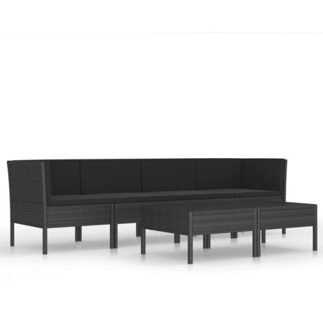 6-tlg. Garten-Lounge-Set mit Auflagen Poly Rattan Schwarz vidaXL