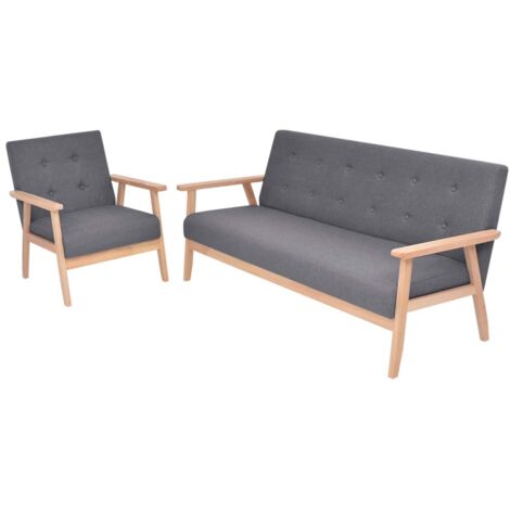 vidaXL Sofa-Set 2-tlg. Stoff Dunkelgrau