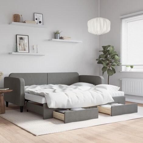 Tagesbett Ausziehbar mit Schubladen Dunkelgrau 90x190 cm Stoff vidaXL