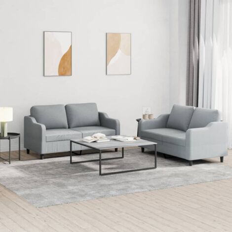 2-teiliges Sofa-Set mit Kissen Hellgrau Stoff