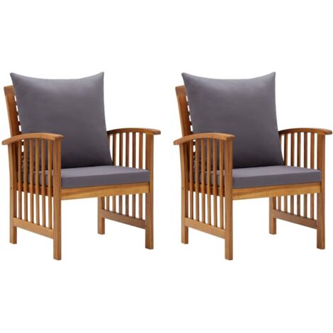 vidaXL Garden Chairs with Cushions 2 pcs Solid Acacia Wood