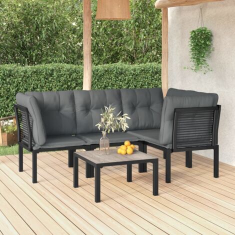 Gartenmöbel-Set 5-teilig Schwarz und Grau Rattan