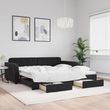 Tagesbett Ausziehbar mit Schubladen Schwarz 100x200 cm Samt vidaXL