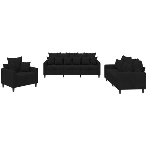 3-teiliges Sofaset mit Kissen Schwarz Samt