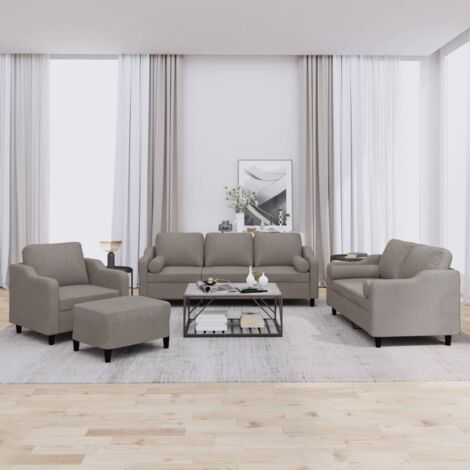 4-tlg. Sofagarnitur mit Kissen Taupe Stoff vidaXL