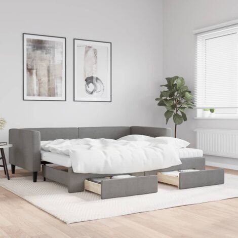 vidaXL Tagesbett mit Ausziehbett und Schubladen Grau 90x190 cm Stoff