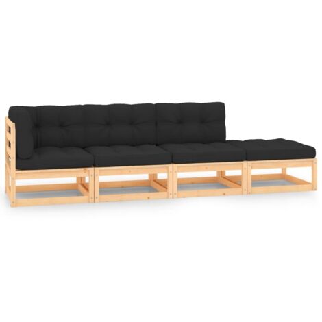 vidaXL Gartenmöbelset 4-teilig mit Kissen aus massiver Kiefer