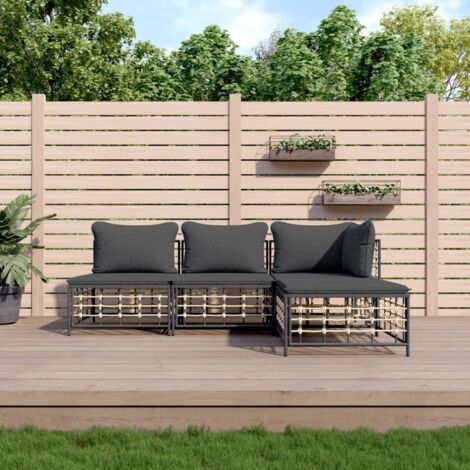 vidaXL Garten Lounge 4-teilig mit anthrazitfarbenen Kissen aus geflochtenem Kunstharz