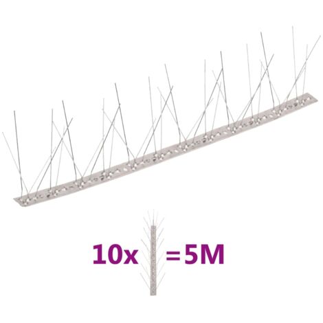 vidaXL 10-tlg. Taubenabwehr Spikes-Set Edelstahl 5 m 5-reihig