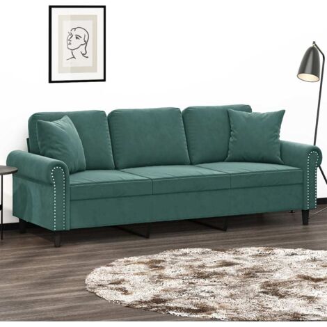 vidaXL 3-Sitzer-Sofa mit Zierkissen Dunkelgrün 180 cm Samt