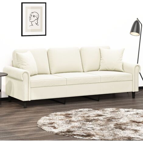 vidaXL 3-Sitzer-Sofa mit Zierkissen Creme 180 cm Samt