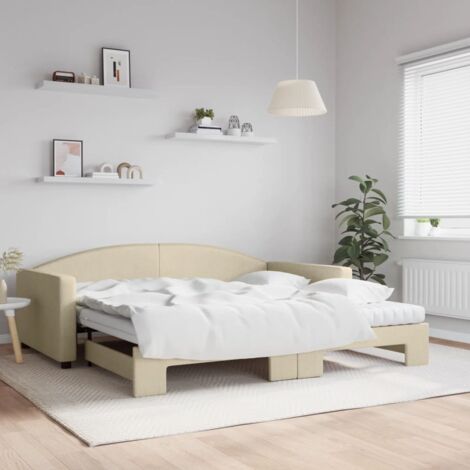 Tagesbett Ausziehbar mit Matratzen Creme 100x200 cm Stoff vidaXL