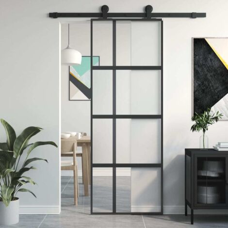 Schiebetür Schwarz 76x205 cm Hartglas und Aluminium vidaXL