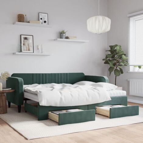 Tagesbett Ausziehbar mit Schubladen Dunkelgrün 90x200 cm Samt vidaXL