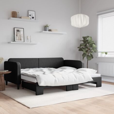 Tagesbett Ausziehbar Schwarz 90x190 cm Stoff vidaXL