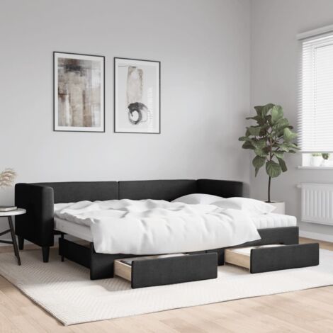 Tagesbett Ausziehbar mit Schubladen Schwarz 80x200 cm Stoff vidaXL