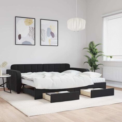 Tagesbett Ausziehbar mit Schubladen Schwarz 90x190 cm Samt vidaXL