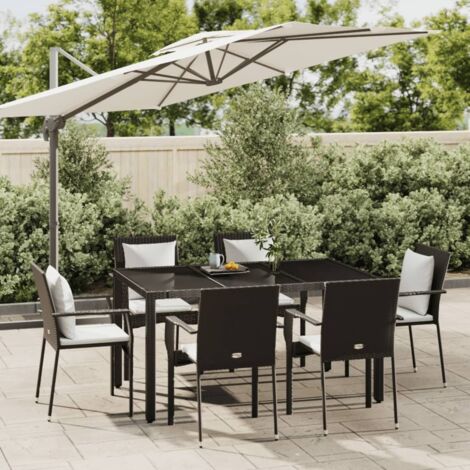 7-tlg. Garten-Essgruppe mit Kissen Schwarz Poly Rattan vidaXL (1/5)