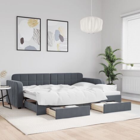 Tagesbett Ausziehbar mit Schubladen Dunkelgrau 80x200 cm Samt vidaXL