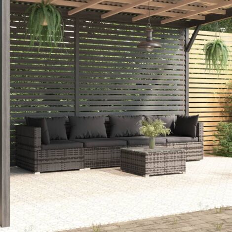 5-tlg. Garten-Lounge-Set mit Kissen Poly Rattan Grau vidaXL (1/5)