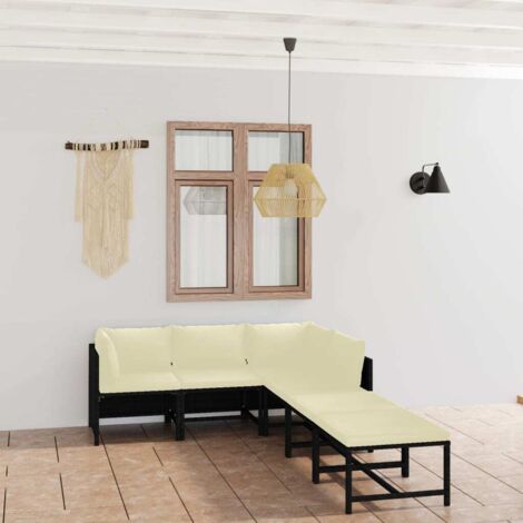 vidaXL 6-tlg. Garten-Lounge-Set mit Kissen Poly Rattan Schwarz