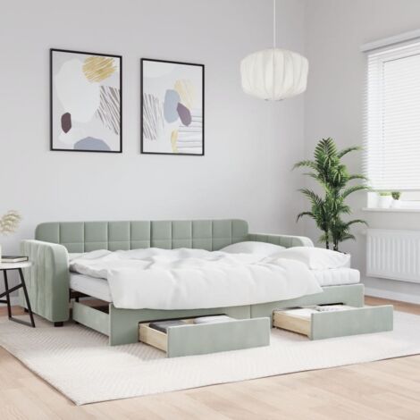 Tagessofa mit Ausziehbett und Schubladen grau 80x200cm Samt
