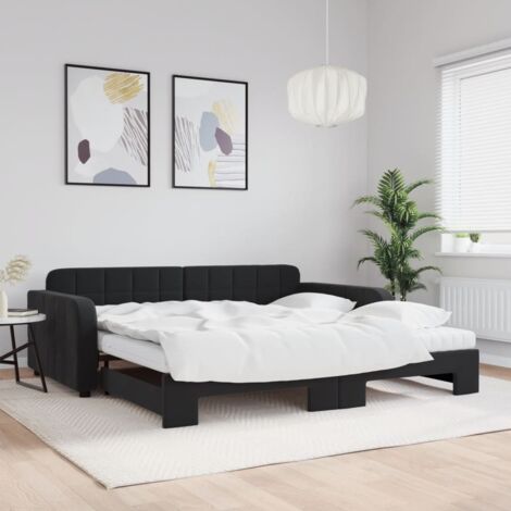 Tagesbett Ausziehbar mit Matratzen Schwarz 100x200 cm Samt vidaXL