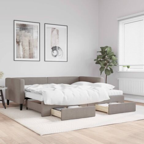 Tagesbett Ausziehbar mit Schubladen Taupe 90x200 cm Stoff vidaXL