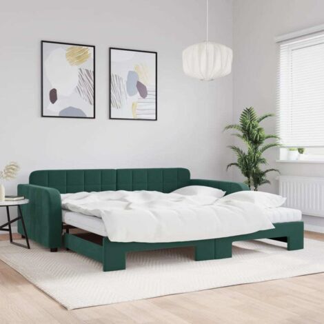Tagesbett Ausziehbar mit Matratzen Dunkelgrün 100x200 cm Samt vidaXL