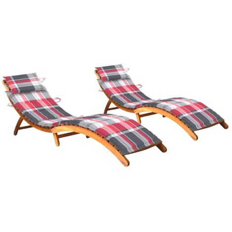 Sonnenliegen 2 Stk. mit Auflagen Massivholz Akazie vidaXL