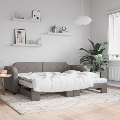 Tagesbett Ausziehbar mit Matratzen Taupe 80x200 cm Stoff vidaXL