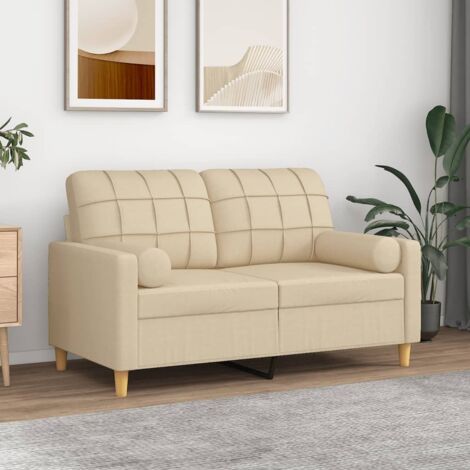 vidaXL 2-Sitzer Sofa mit dekorativen Kissen Creme 120 cm Stoff