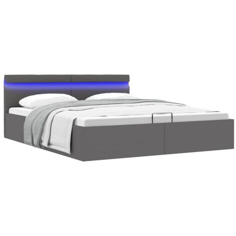 Bett mit Bettkasten Hydraulisch LED Grau Kunstleder 160x200 cm vidaXL618163