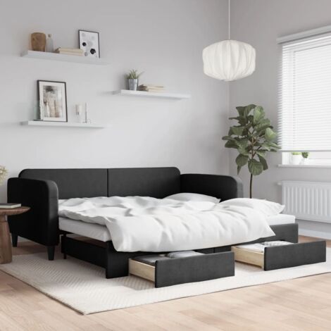 vidaXL Tagesbett mit Ausziehbett und Schubladen schwarz 100x200 cm Stoff