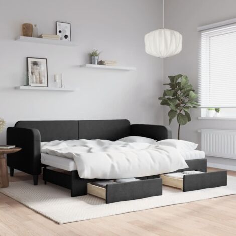 Tagesbett Ausziehbar mit Schubladen Schwarz 90x190 cm Stoff vidaXL