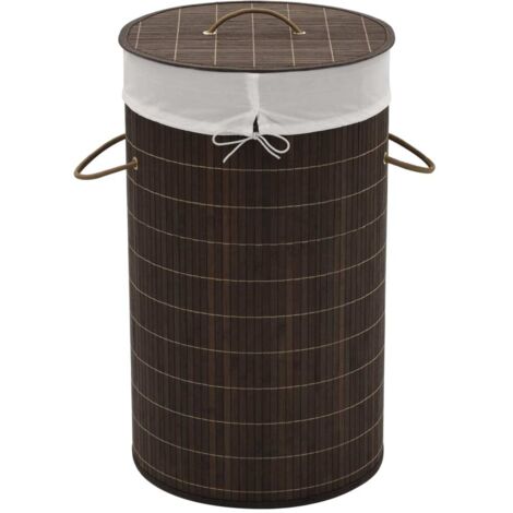 vidaXL Bamboo Laundry Bin Round Dark Brown