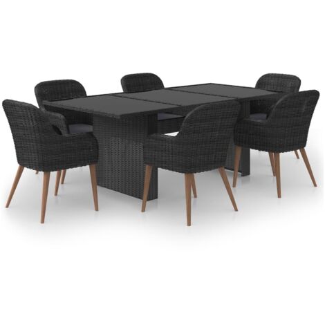 7-tlg. Garten-Essgruppe Poly Rattan Schwarz vidaXL