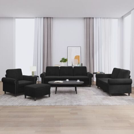 4-tlg. Sofagarnitur mit Kissen Schwarz Samt vidaXL