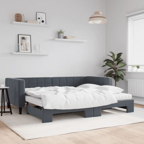 Tagesbett Ausziehbar mit Matratzen Dunkelgrau 90x190 cm Samt vidaXL