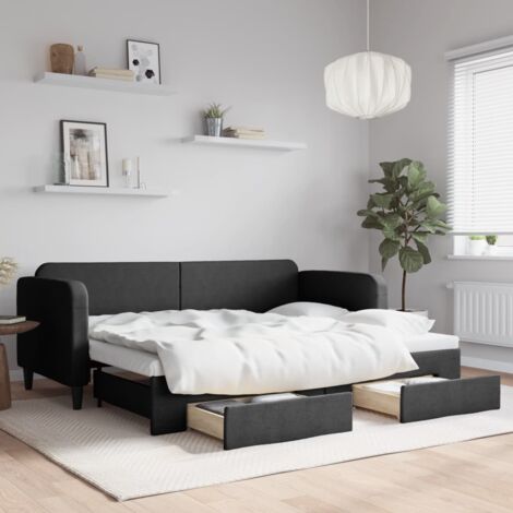 vidaXL Tagesbett mit Austellbett und Schubladen schwarz 80x200 cm Stoff