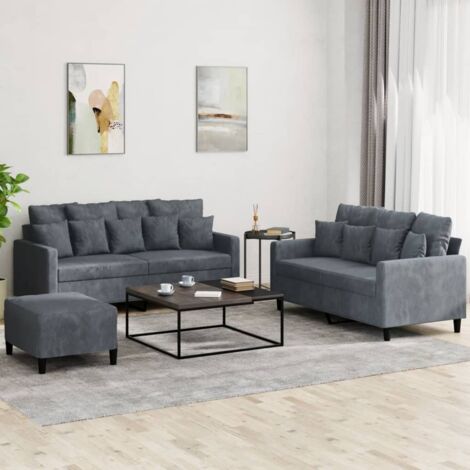 vidaXL 3-tlg. Sofagarnitur mit Kissen Dunkelgrau Samt