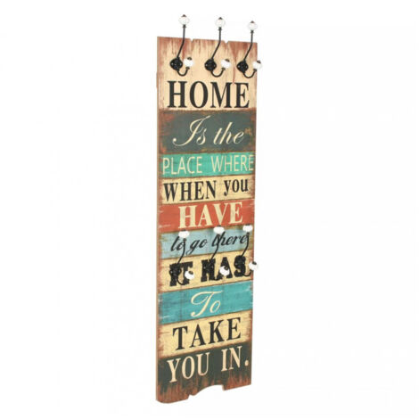 vidaXL Wall-mounted Coat Rack with 6 Hooks 120x40 cm "HOME IS"
