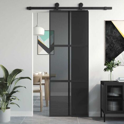 vidaXL Schiebetür schwarz 76x205 cm Sicherheitsglas Aluminium