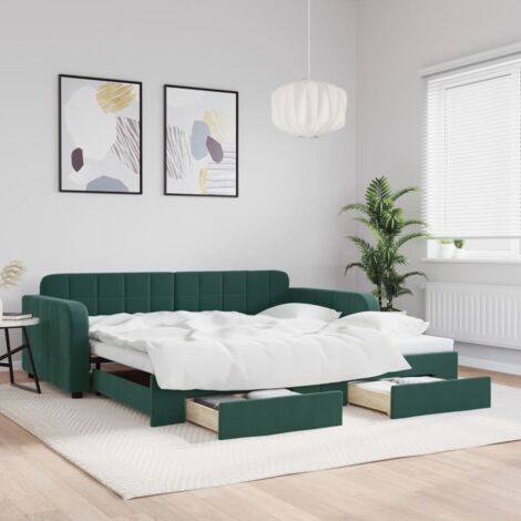 Tagesbett Ausziehbar mit Schubladen Dunkelgrün 100x200 cm Samt vidaXL