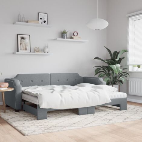 Tagesbett Ausziehbar mit Matratze Hellgrau 90x200 cm Stoff vidaXL
