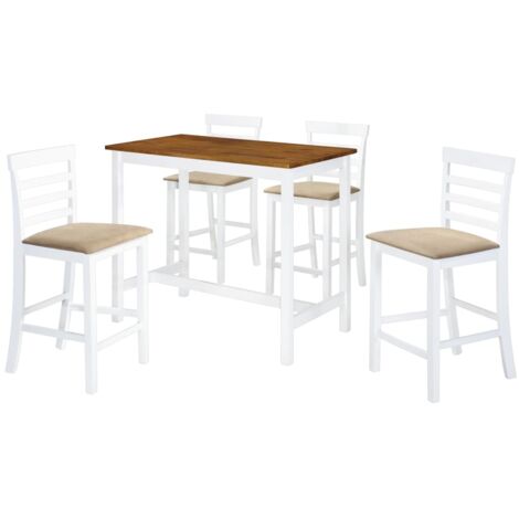 Bar Tisch und Stühle 5-teilig Massivholz Braun und Weiß