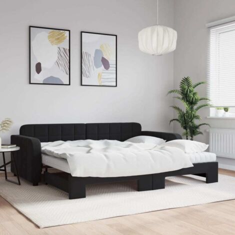 vidaXL Tagesbett mit ausziehbarem Bett und schwarzem Matratze 90x200 cm Samt